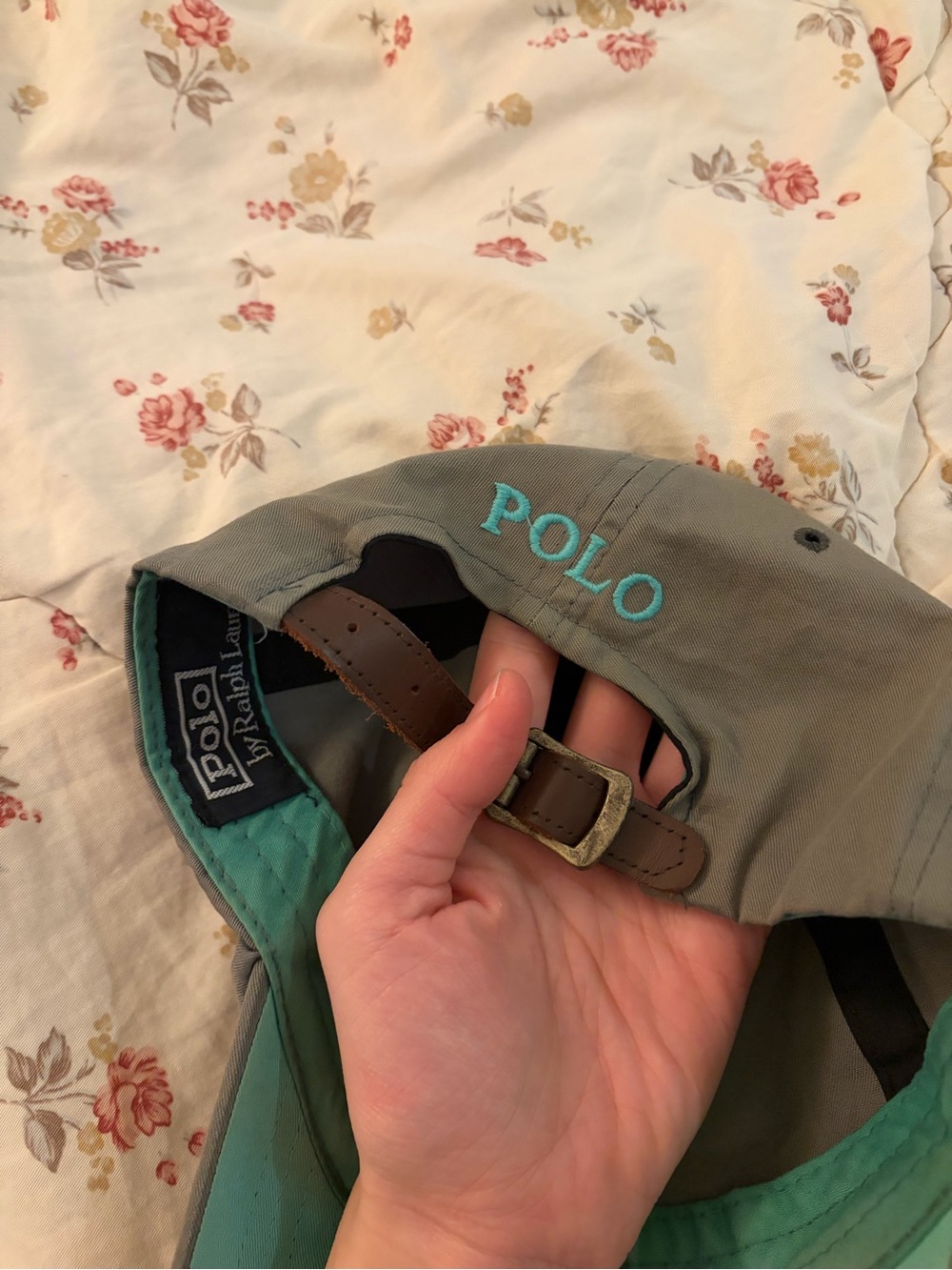 Polo by Ralph Lauren Classic Baseball Cap - Gray/Green w/ Embroidered Teal Logo - Picture 2 of 2